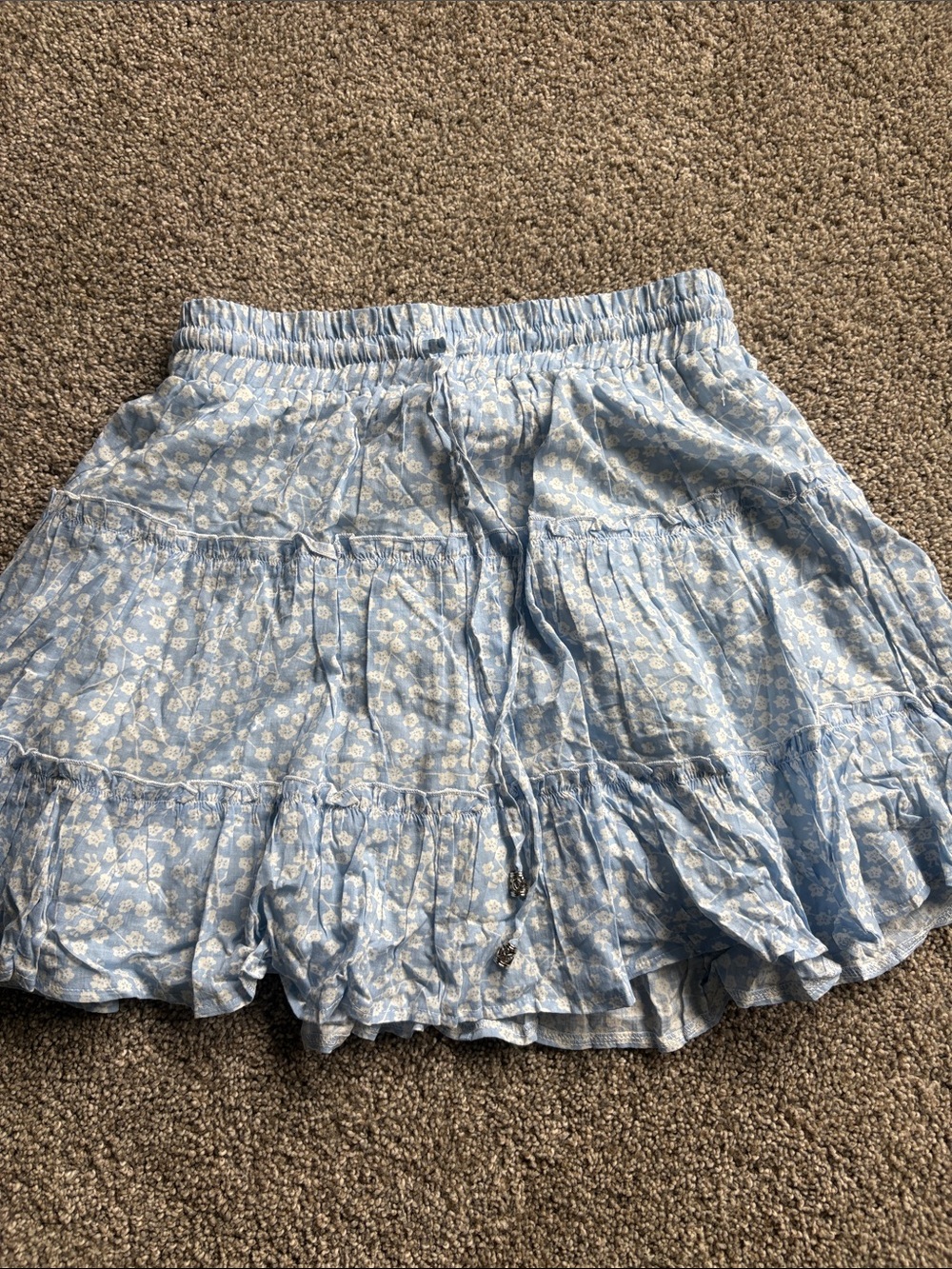 Princess Polly Light Blue Floral Tiered Skirt